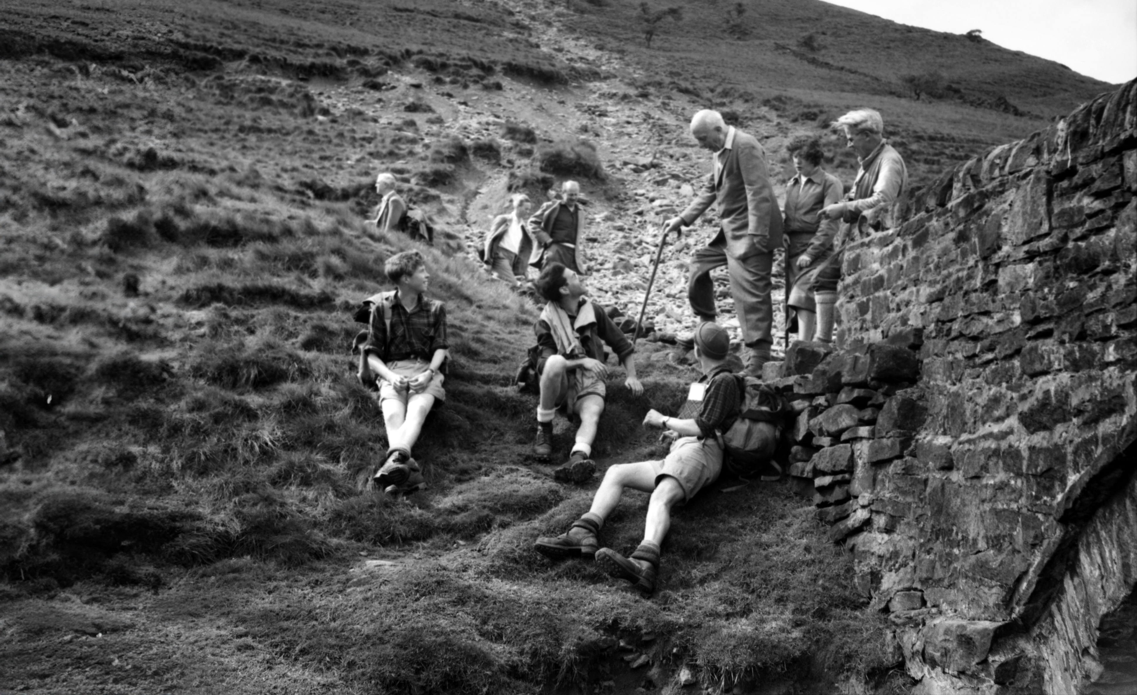 Hugh Dalton talking to hikers on the Pennine Way, 1952