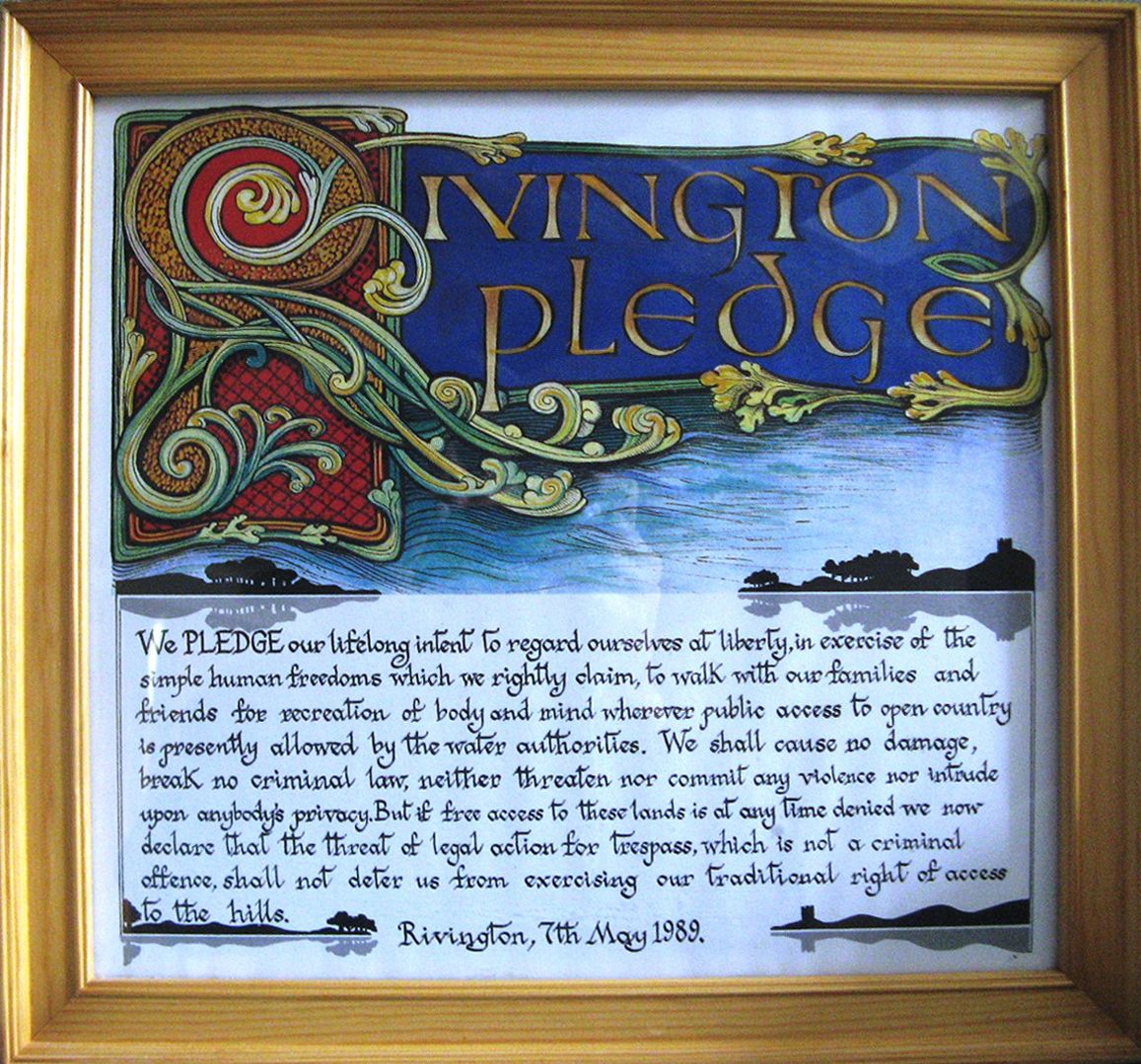 Illustrated and framed text of the Rivington Pledge