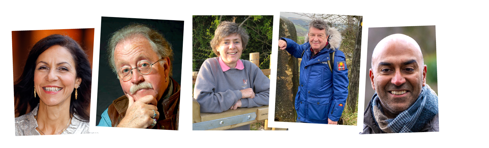 Headshots of Julia Bradbury, Mike Harding, Kate Ashbrook, Stuart Maconie and Amar Latif 