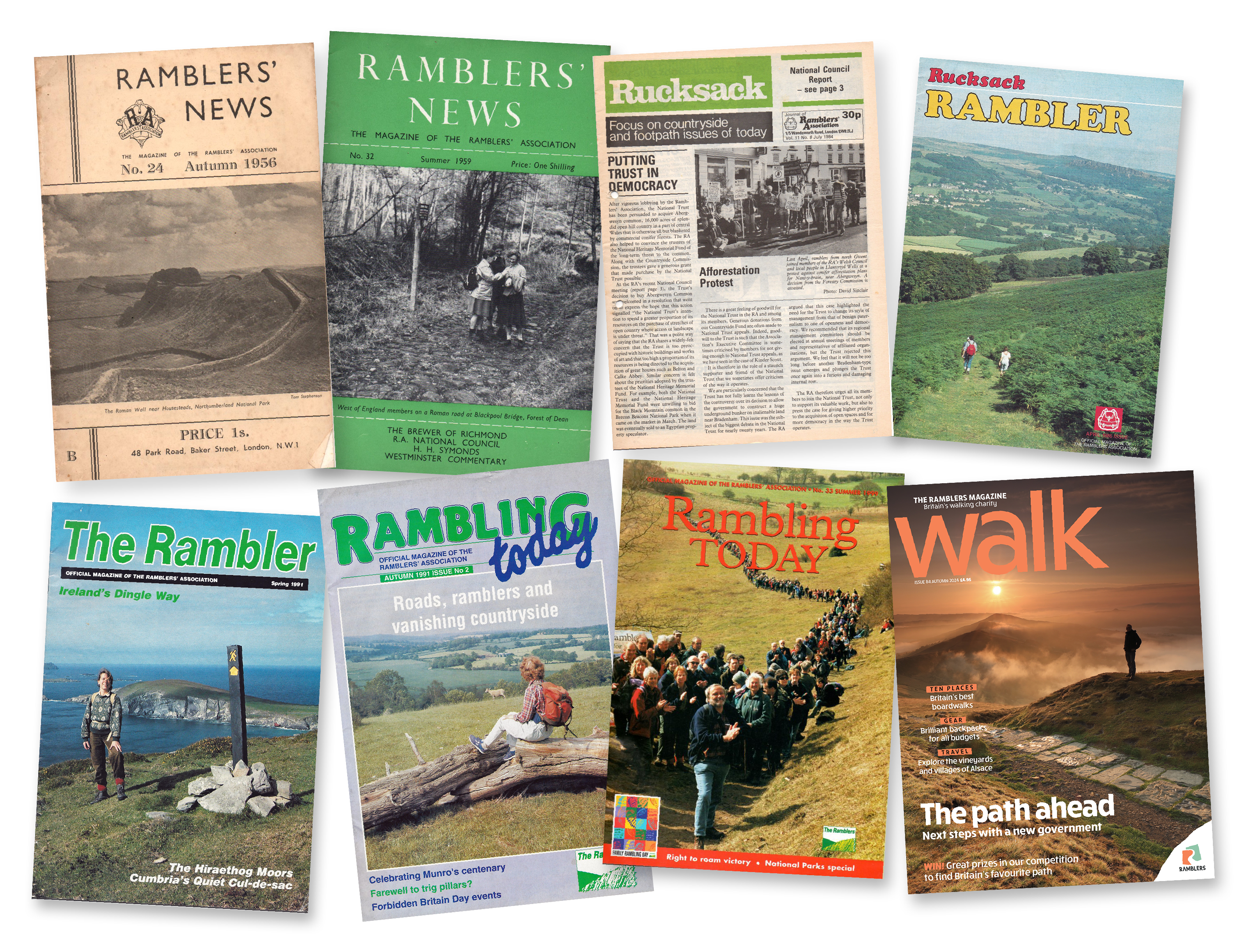 Eight Ramblers publications from different eras