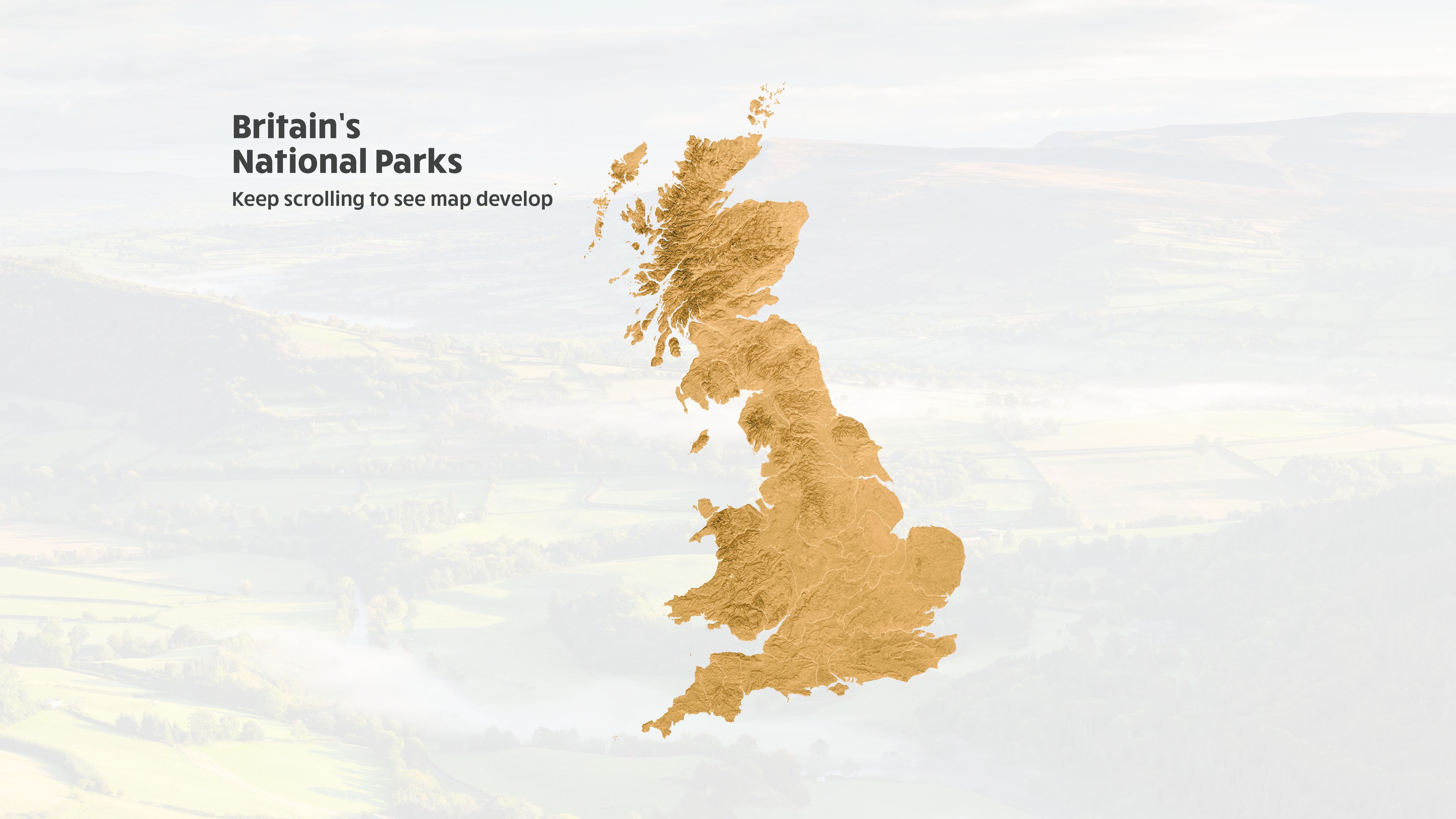 Map of Great Britain. Text reads: Britain's National Parks