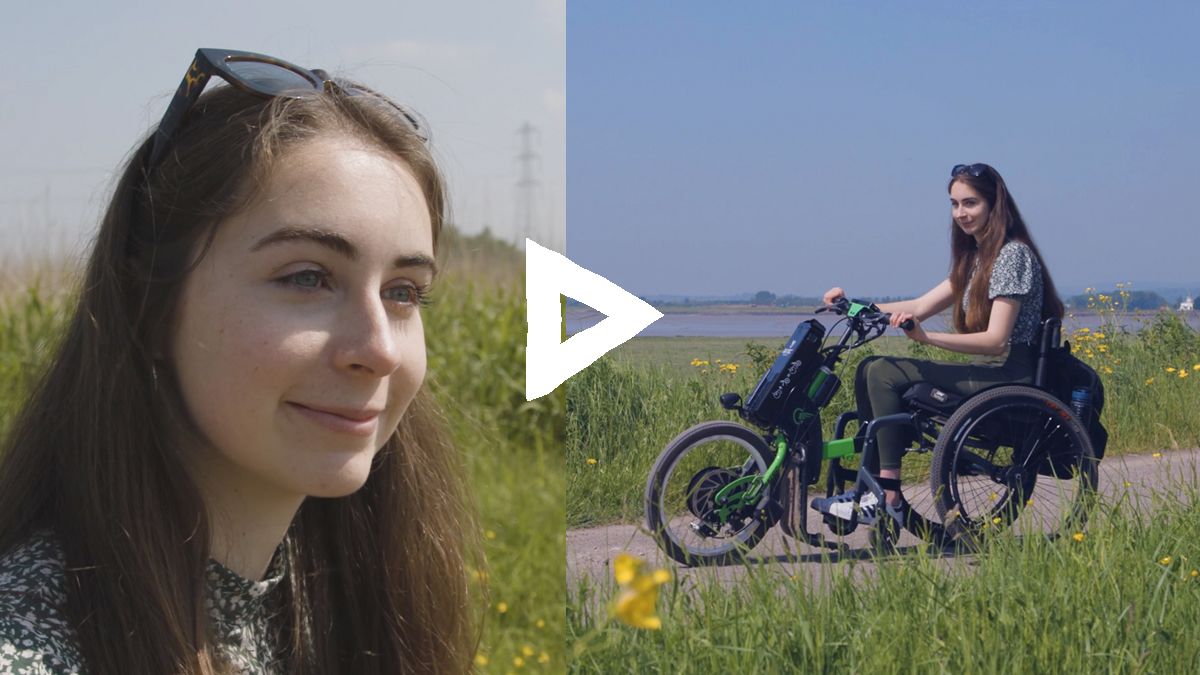 Disability activist Bethany Handley, shown in close-up and in her wheelchair