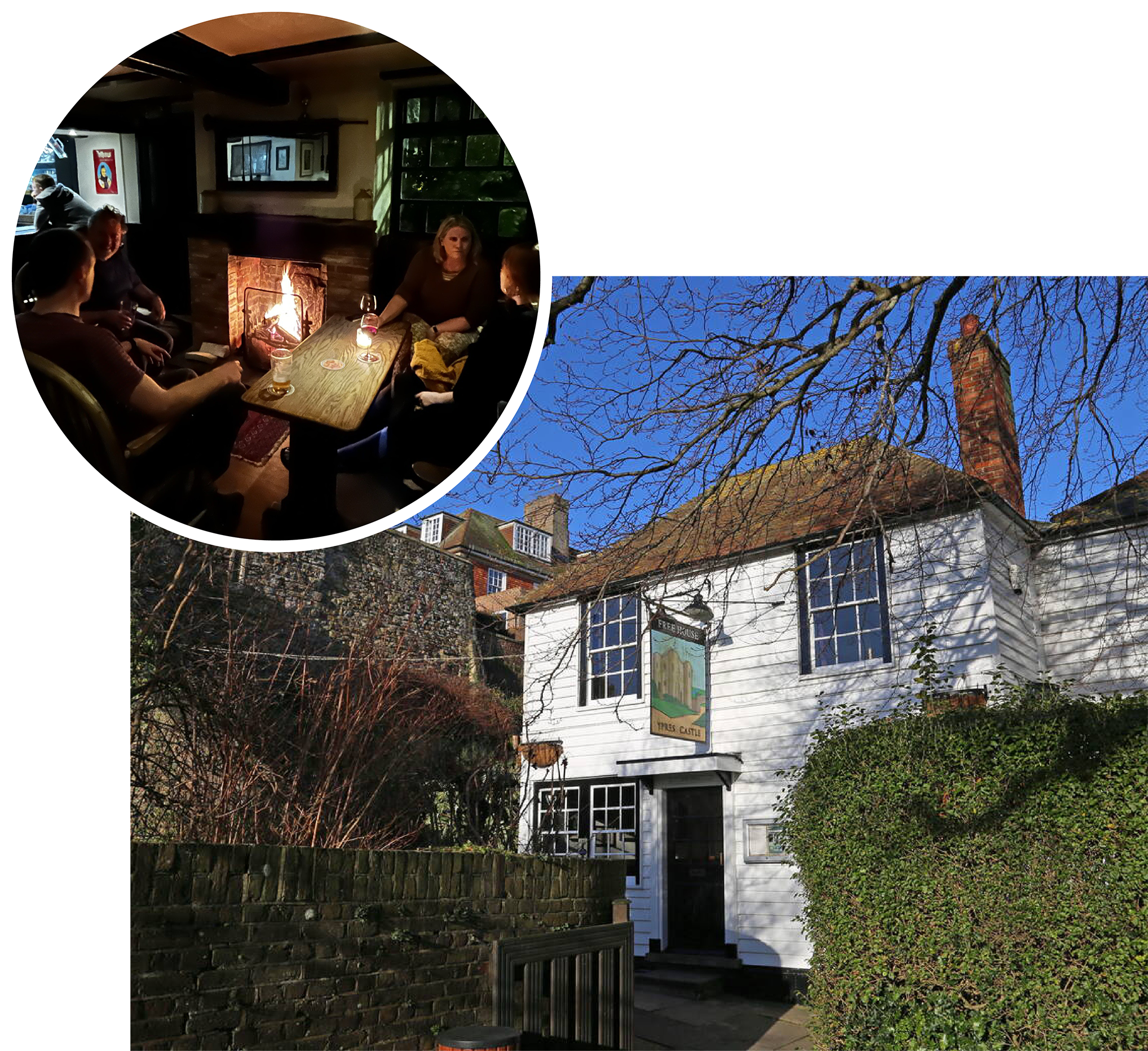 Interior and exterior of Ypres Castle Inn, Rye, East Sussex