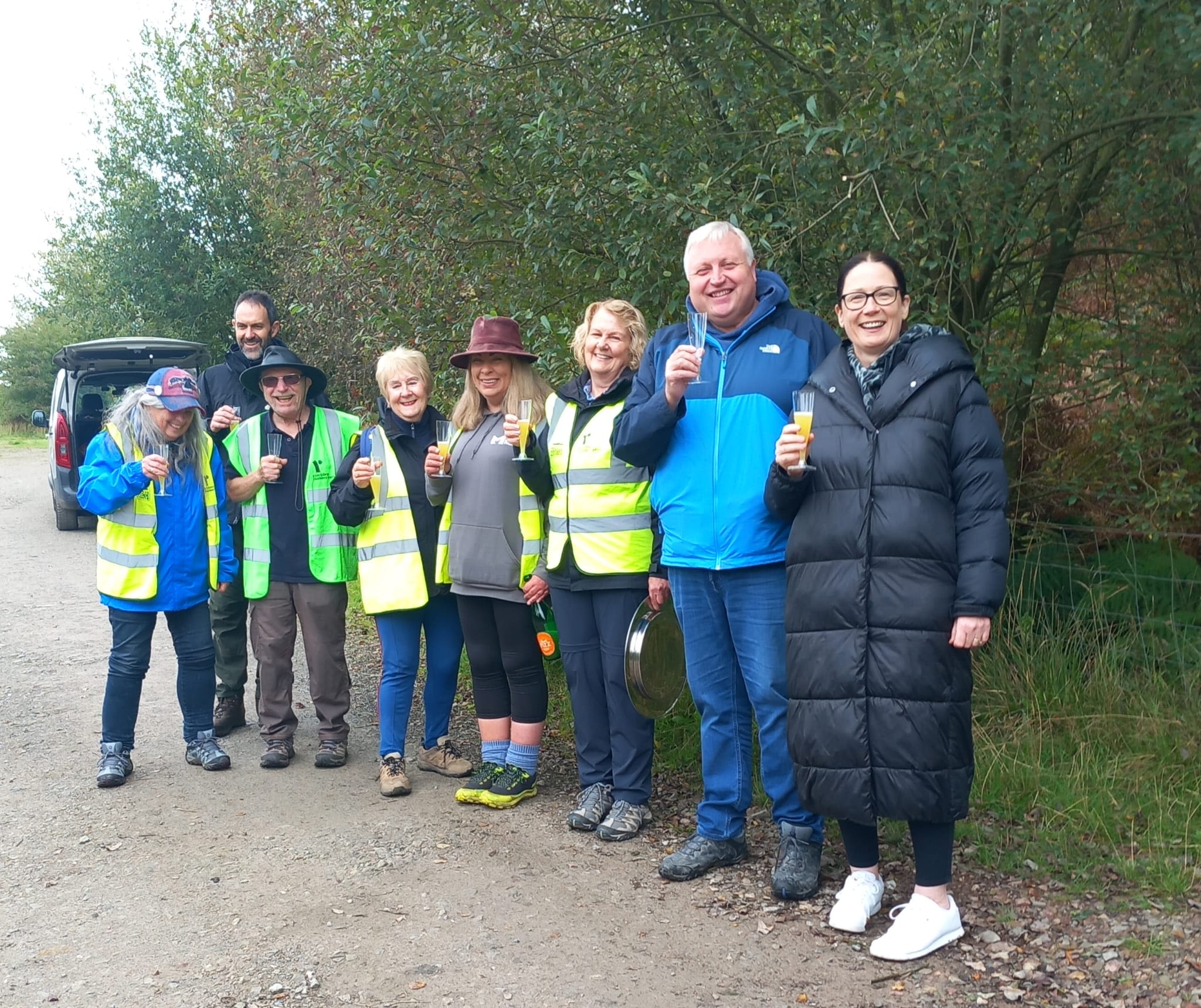 Merthyr Valley Ramblers celebrating the newly opened path with a drink