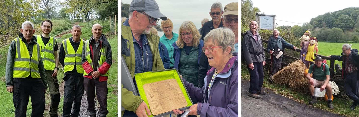 Members of Bath Ramblers Maintenance team; Mary Weston being given an award; Members of Broxtowe Ramblers