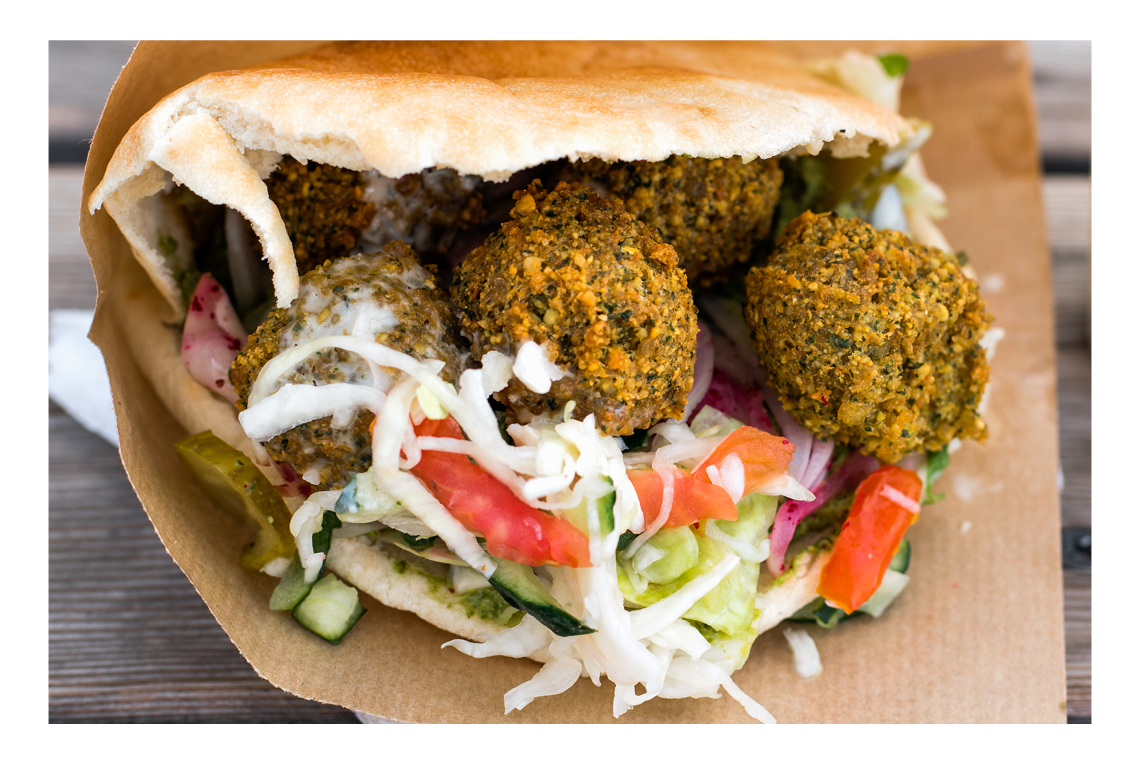 Close-up on a falafel wrap