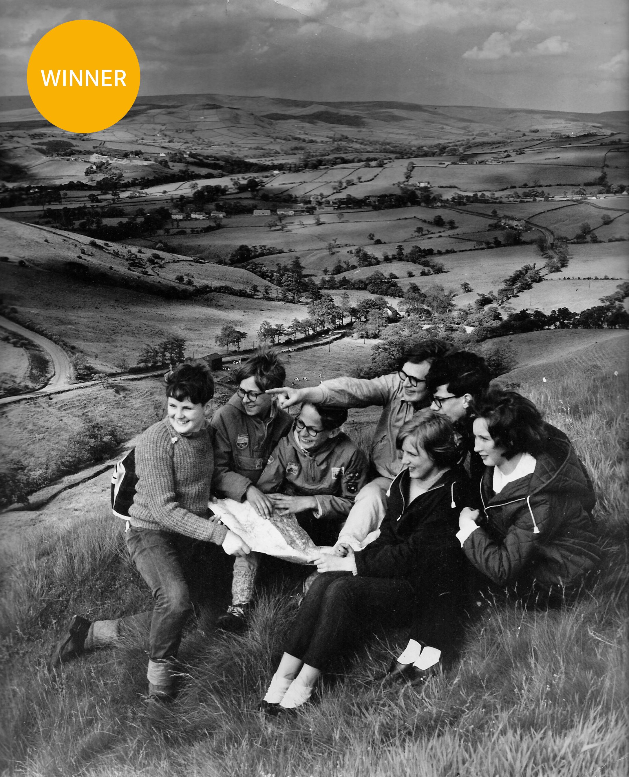 Group of young ramblers in 1965 above Whaley Bridge, Derbyshire