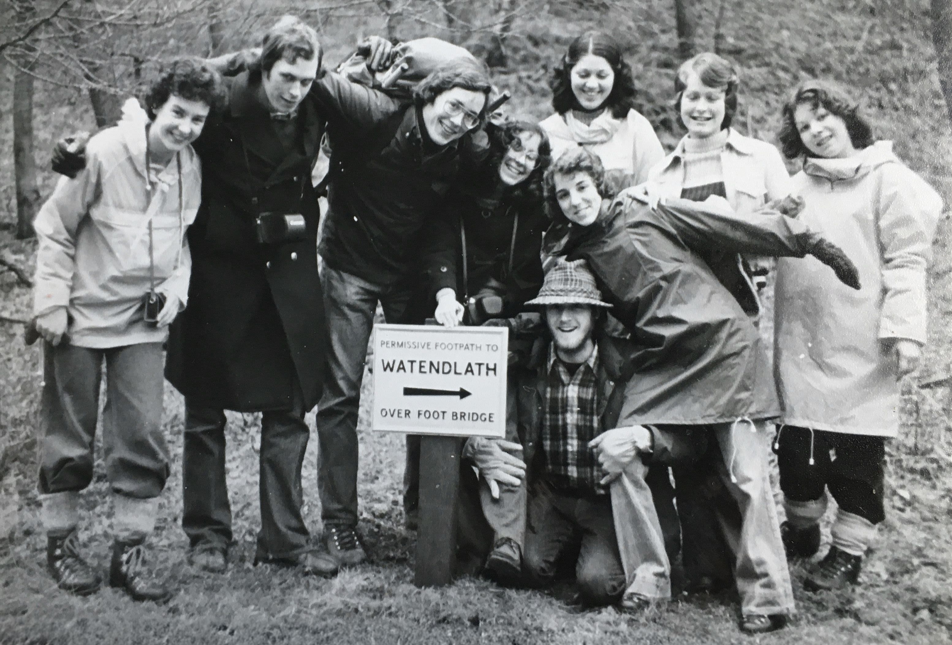 Group of ramblers in 1976 from Durham University at Derwentwater, Lake District